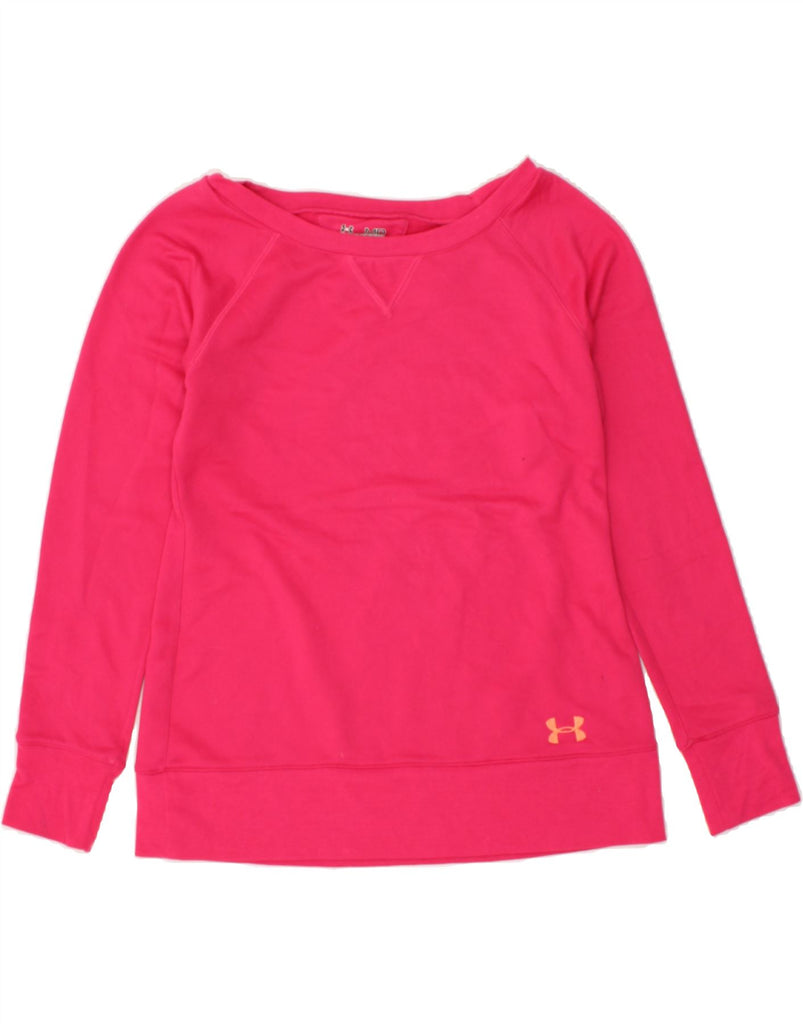 UNDER ARMOUR Womens Sweatshirt Jumper UK 12 Medium Pink Polyester | Vintage Under Armour | Thrift | Second-Hand Under Armour | Used Clothing | Messina Hembry 