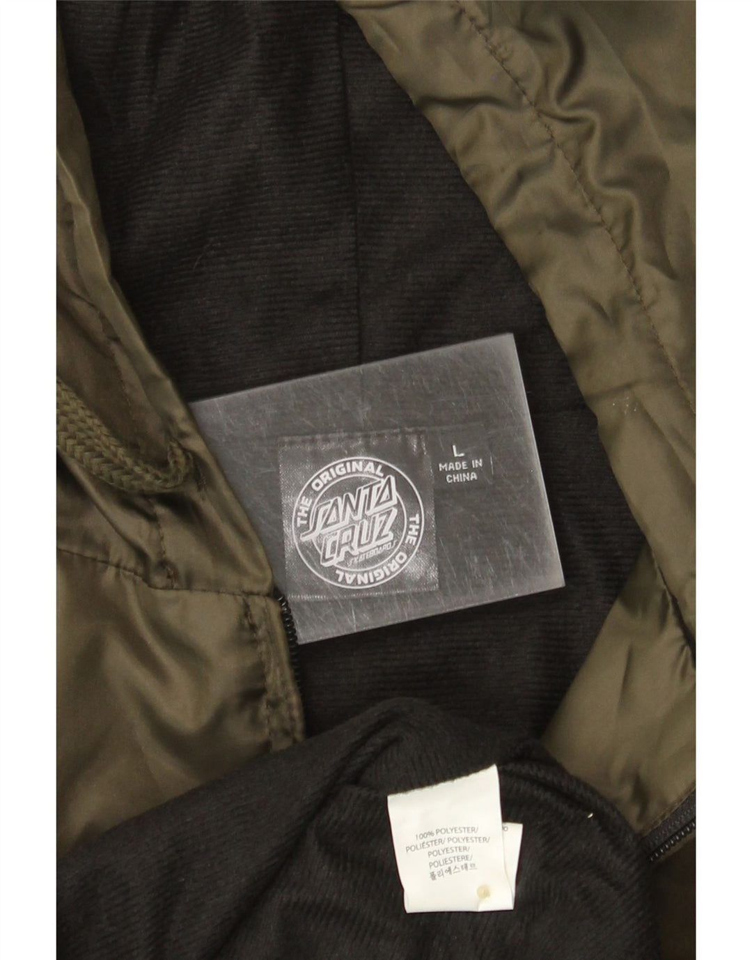 Santa Cruz Mens Graphic Hooded Bomber Jacket UK 40 Large Khaki Polyester