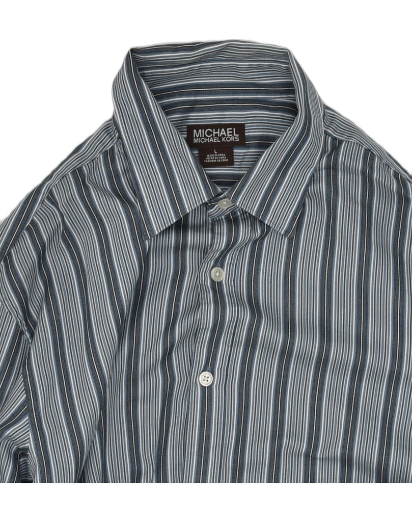 MICHAEL KORS Mens Shirt Large Blue Striped Cotton | Vintage Michael Kors | Thrift | Second-Hand Michael Kors | Used Clothing | Messina Hembry 