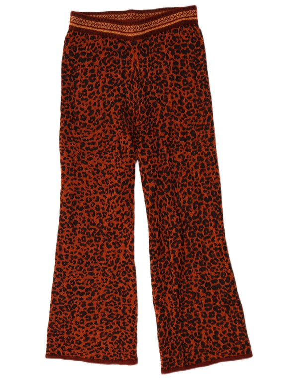 Zara Womens Wide Leg Knit Casual Trousers Small W26 L26 Brown Animal Print