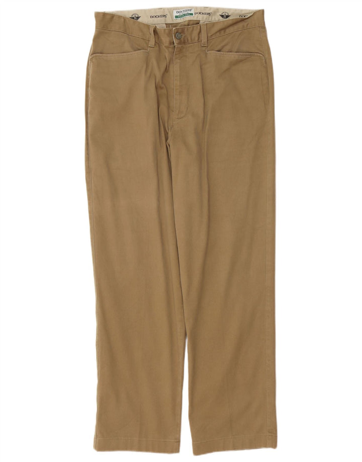 DOCKERS Mens Khakis Straight Casual Trousers W34 L30 Beige Cotton