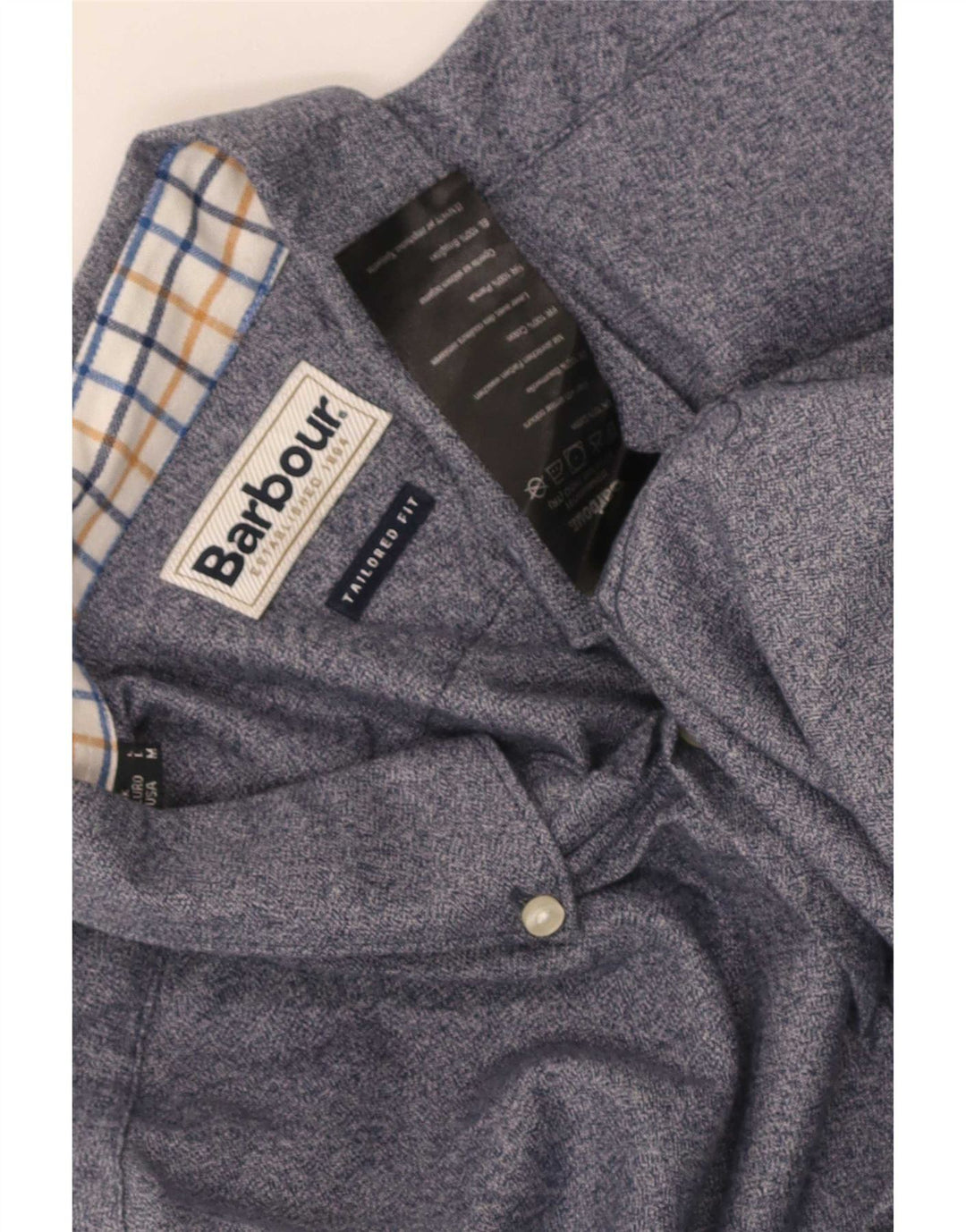 Barbour Mens Tailored Fit Shirt Medium Blue Flecked Cotton