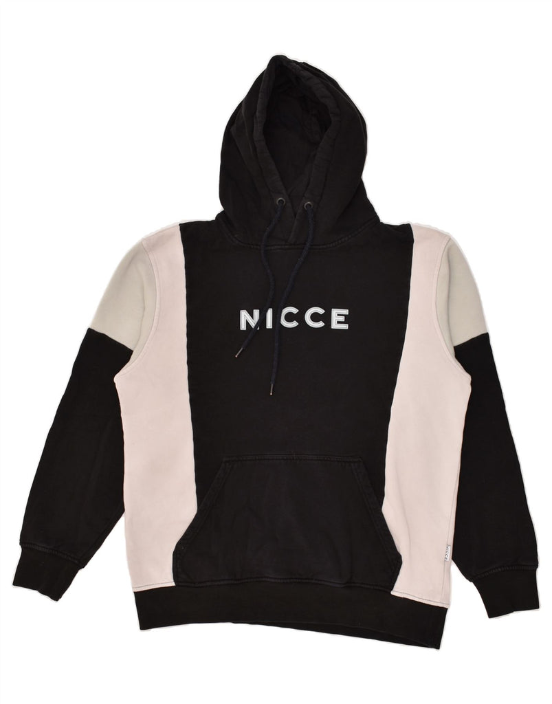 NICCE Mens Graphic Hoodie Jumper Large Black Colourblock Cotton | Vintage Nicce | Thrift | Second-Hand Nicce | Used Clothing | Messina Hembry 