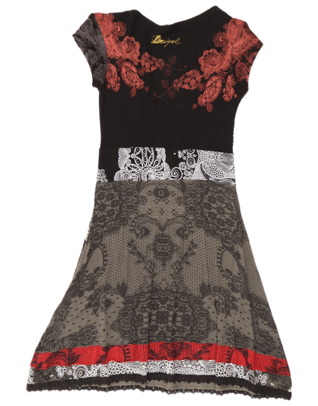 Desigual Womens A-Line Dress UK 12 Medium Black Floral