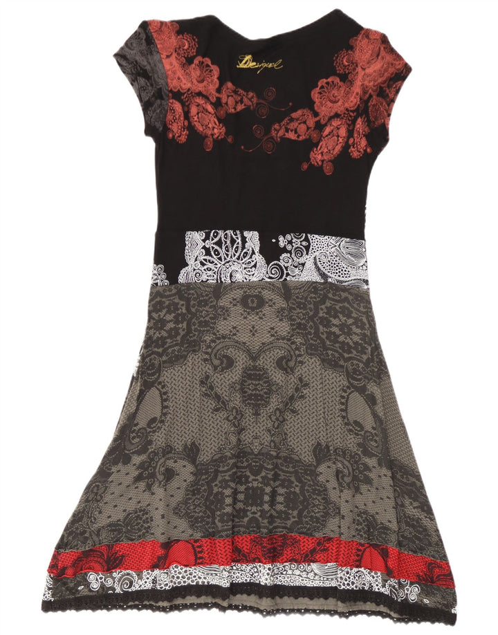 Desigual Womens A-Line Dress UK 12 Medium Black Floral
