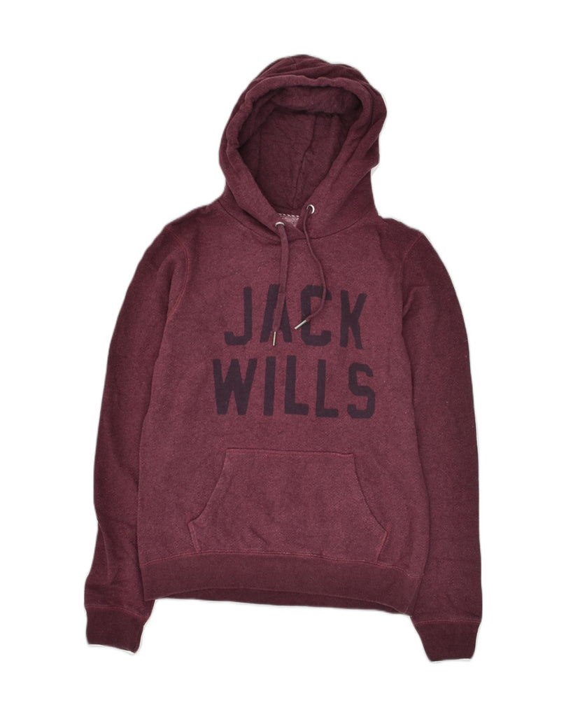 JACK WILLS Womens Graphic Hoodie Jumper UK 10 Small  Burgundy Cotton | Vintage Jack Wills | Thrift | Second-Hand Jack Wills | Used Clothing | Messina Hembry 