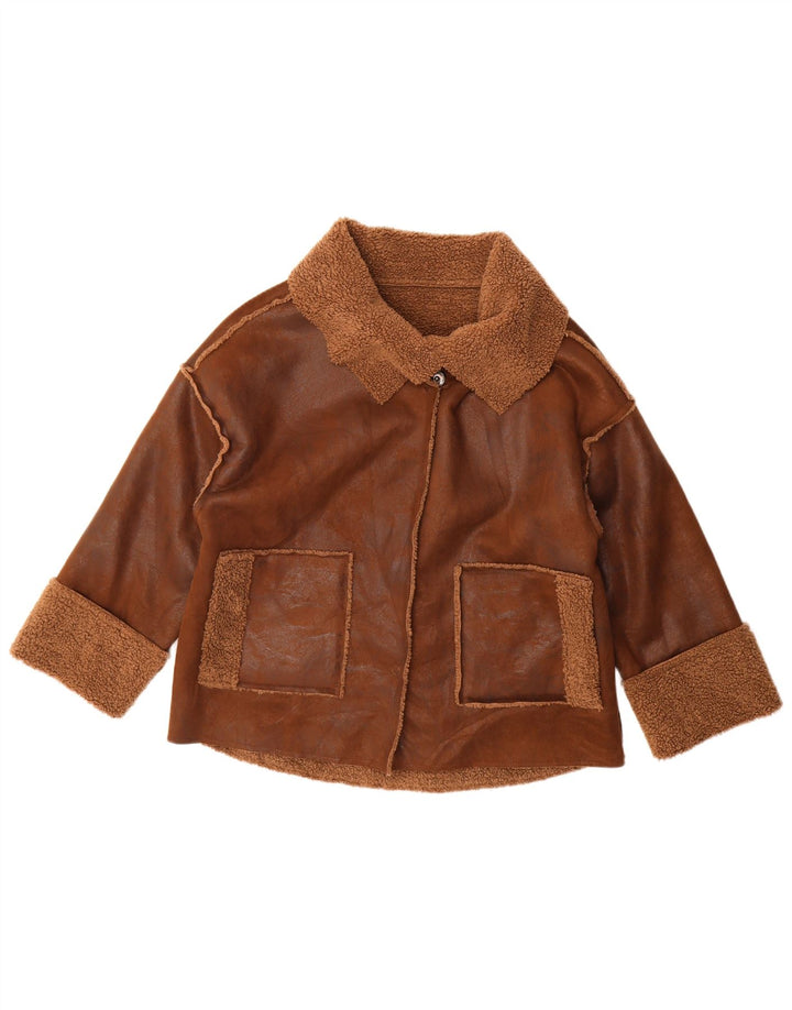 Vintage Womens 3/4 Sleeve Oversized Sherpa Jacket UK 14 Medium Brown