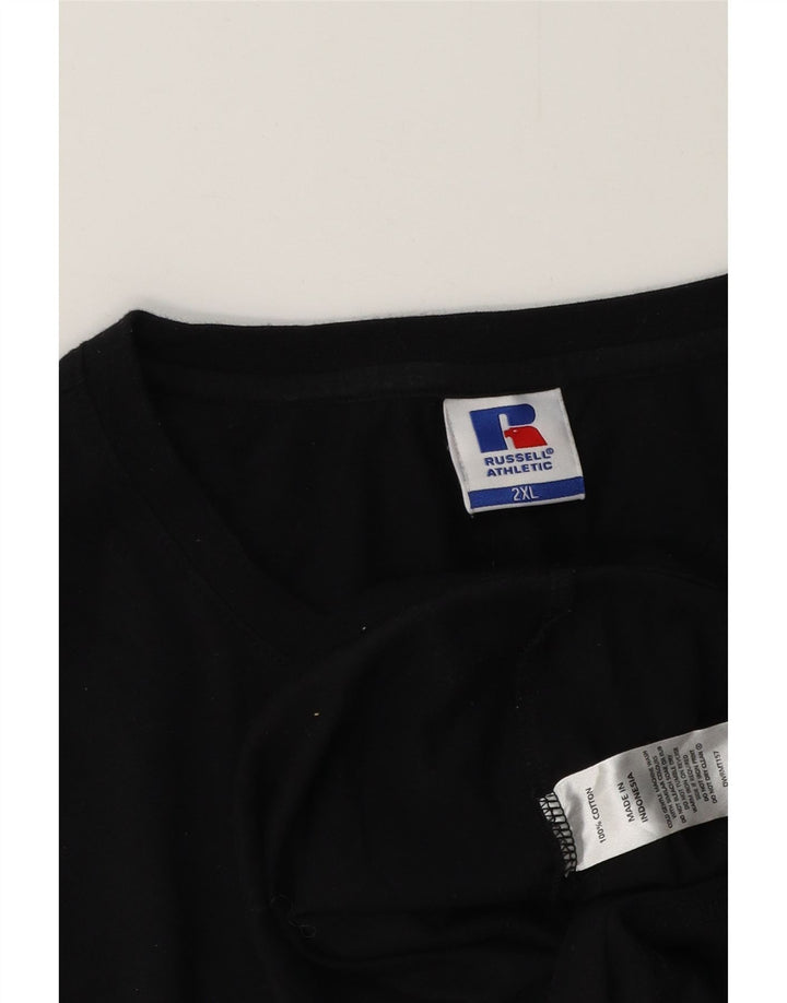RUSSELL ATHLETIC Mens Graphic T-Shirt Top 2XL Black Cotton