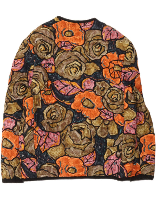 Vintage Womens Quilted Jacket UK 14 Medium Multicoloured Floral Viscose
