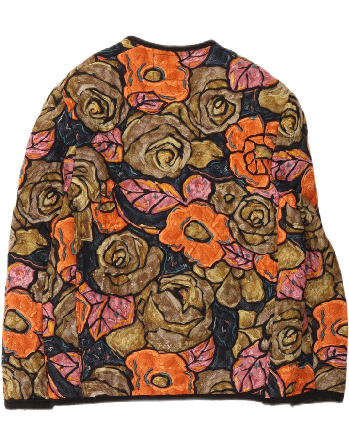 Vintage Womens Quilted Jacket UK 14 Medium Multicoloured Floral Viscose