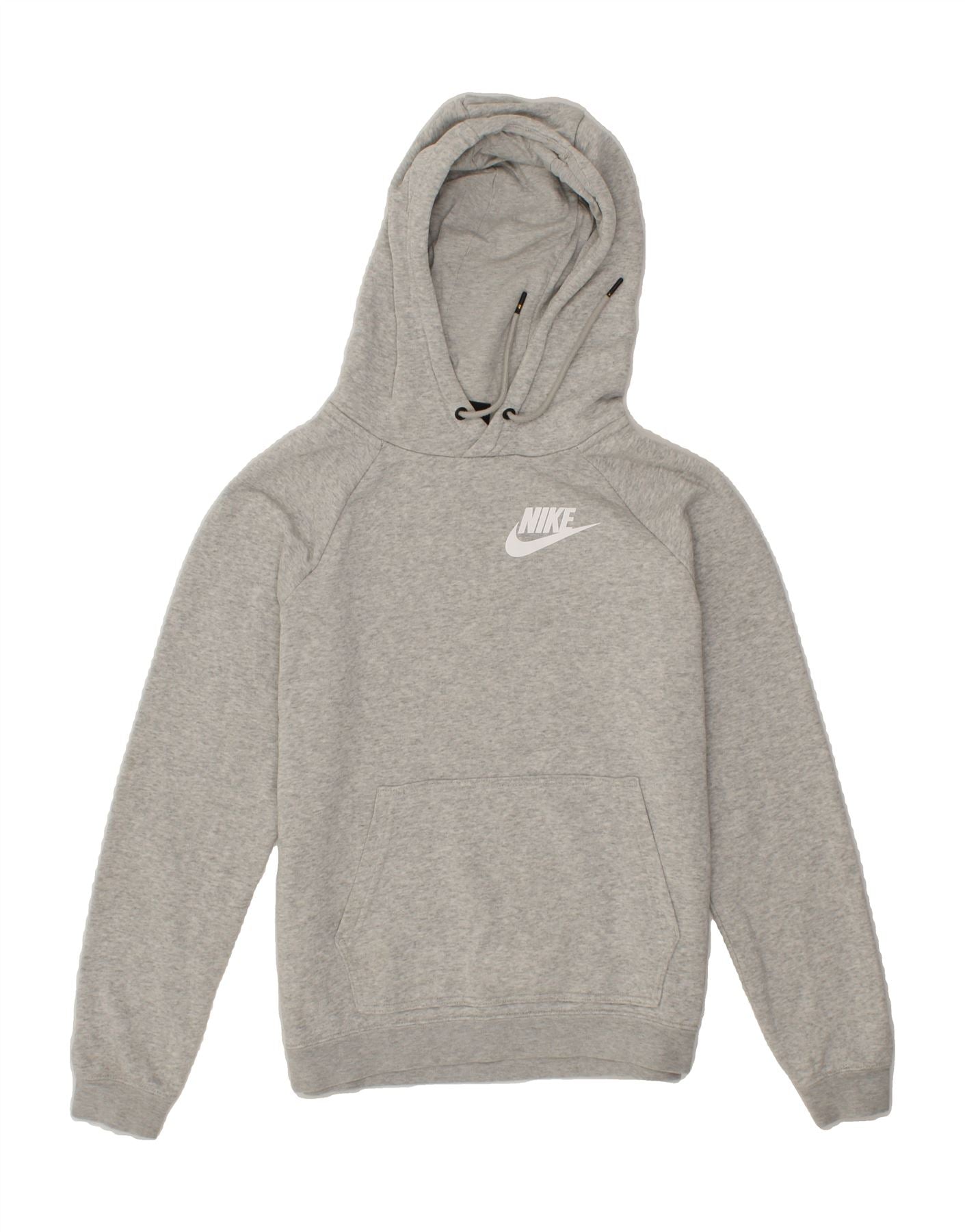 NIKE Womens Graphic Hoodie Jumper UK 14 Medium Grey Cotton