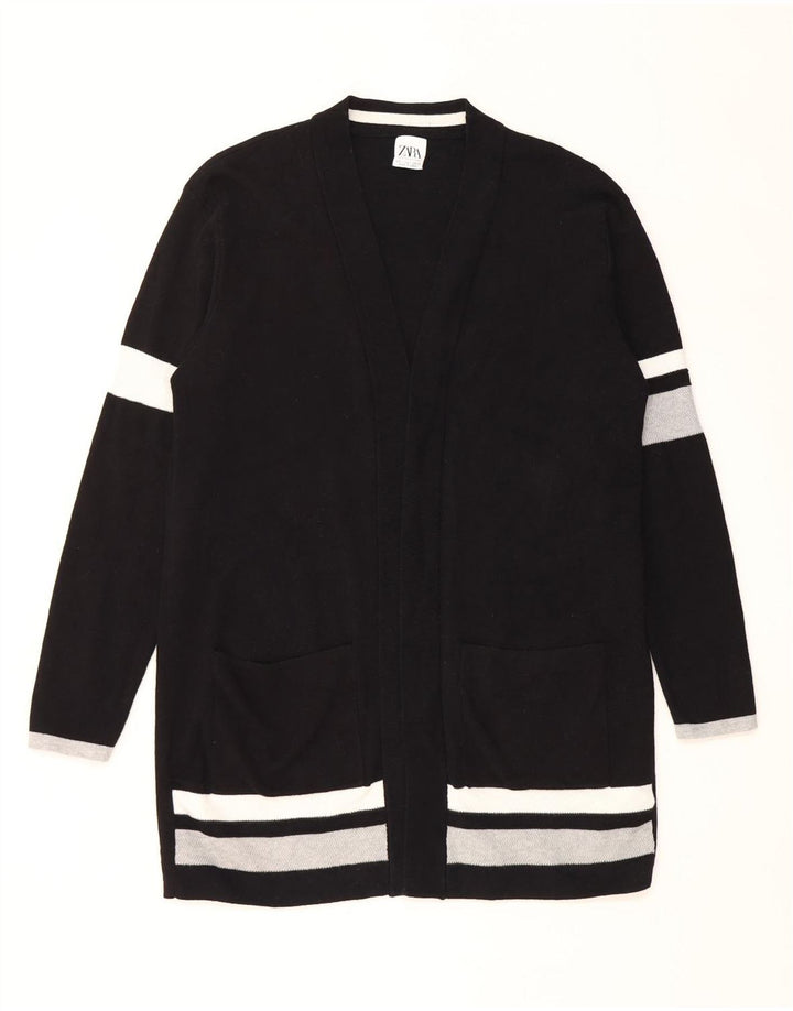 Zara Womens Longline Cardigan Sweater EU 42 Large Black Colourblock Cotton