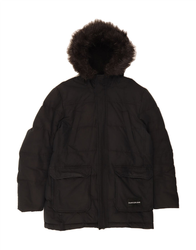 CALVIN KLEIN Mens Hooded Padded Jacket UK 40 Large Black Cotton Vintage Calvin Klein and Second-Hand Calvin Klein from Messina Hembry 