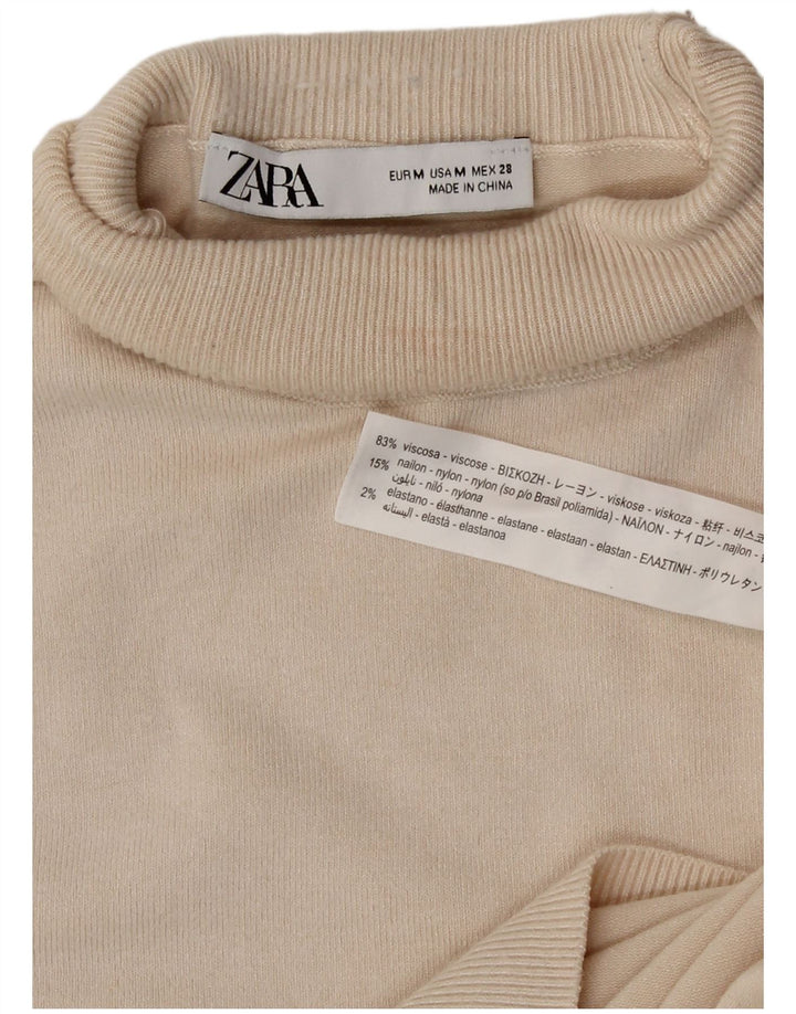 Zara Womens Roll Neck Jumper Sweater UK 12 Medium Off White Viscose