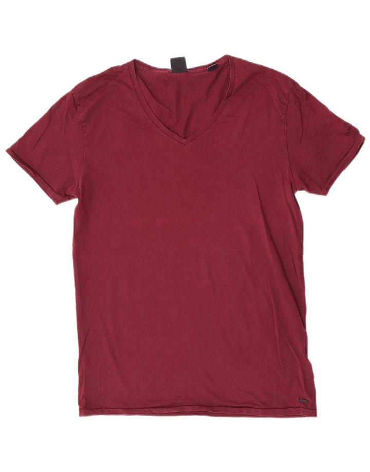 Scotch & Soda Mens T-Shirt Top Medium Maroon Cotton