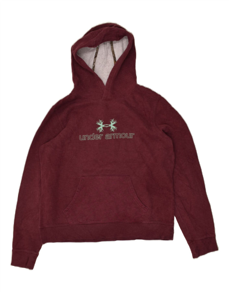 UNDER ARMOUR Womens Graphic Hoodie Jumper UK 18 XL Burgundy Cotton | Vintage Under Armour | Thrift | Second-Hand Under Armour | Used Clothing | Messina Hembry 