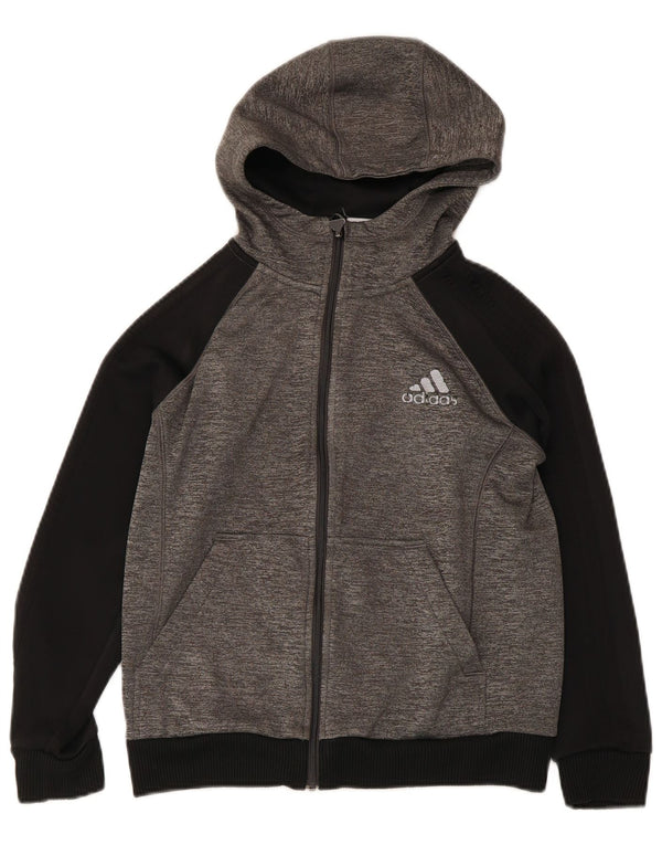 Adidas Boys Zip Hoodie Sweater 12-13 Years Grey Colourblock Polyester