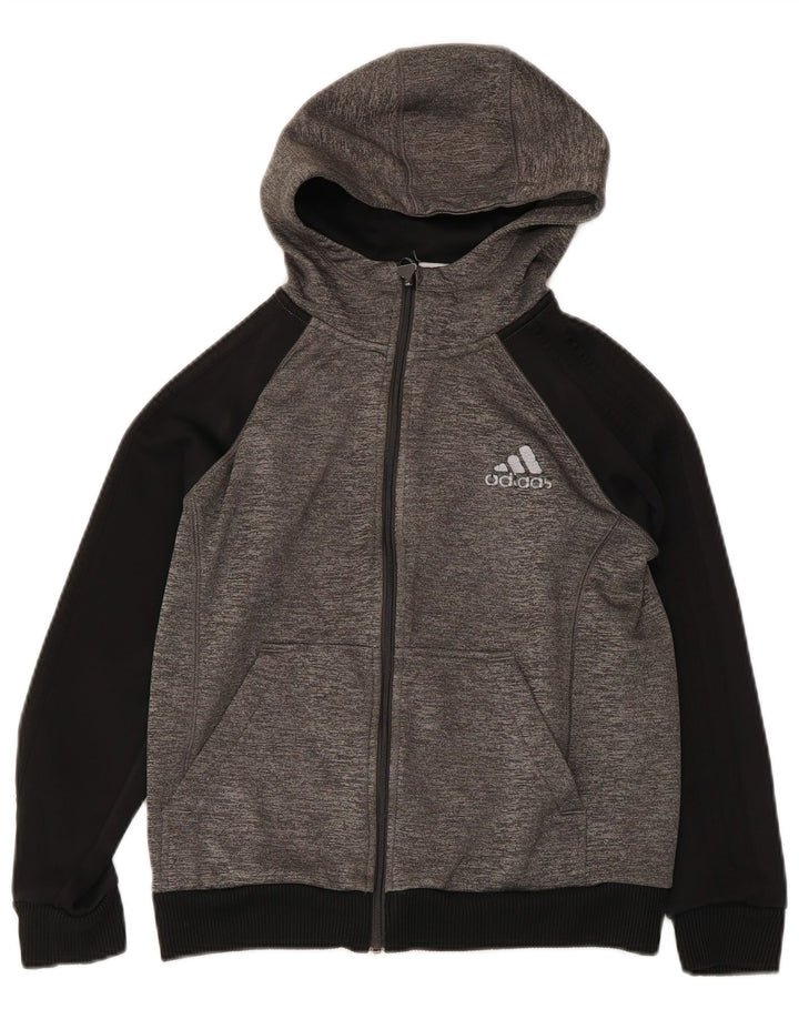 Adidas Boys Zip Hoodie Sweater 12-13 Years Grey Colourblock Polyester