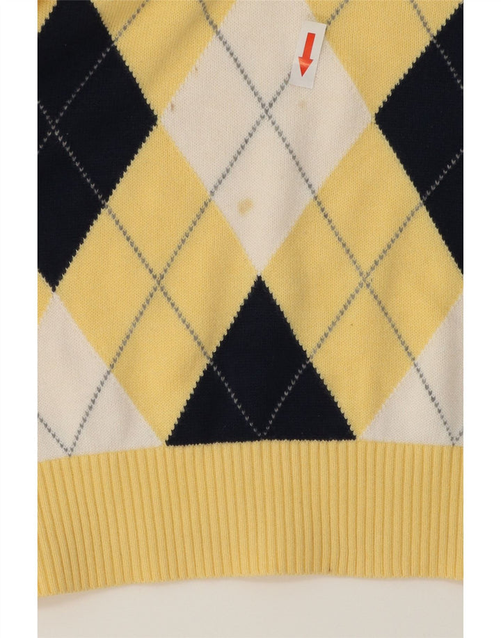 TOMMY HILFIGER Mens V-Neck Jumper Sweater Large Yellow Argyle/Diamond