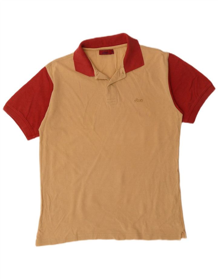 ASICS Mens Rugby Polo Shirt Medium Beige Colourblock Cotton