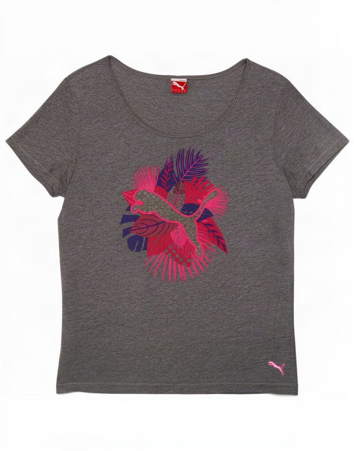 Puma Womens Graphic T-Shirt Top UK 12 Medium Grey