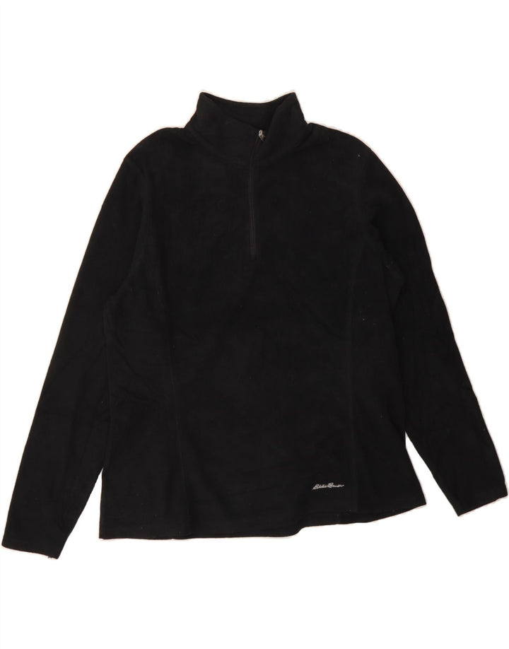 EDDIE BAUER Womens Zip Neck Fleece Jumper UK 14 Large Black Polyester Vintage Eddie Bauer and Second-Hand Eddie Bauer from Messina Hembry 