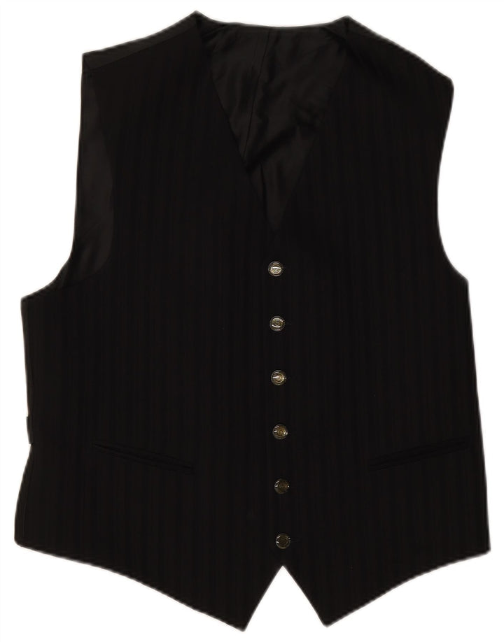 Maestrami Mens Waistcoat IT 48 Medium Black Striped Wool