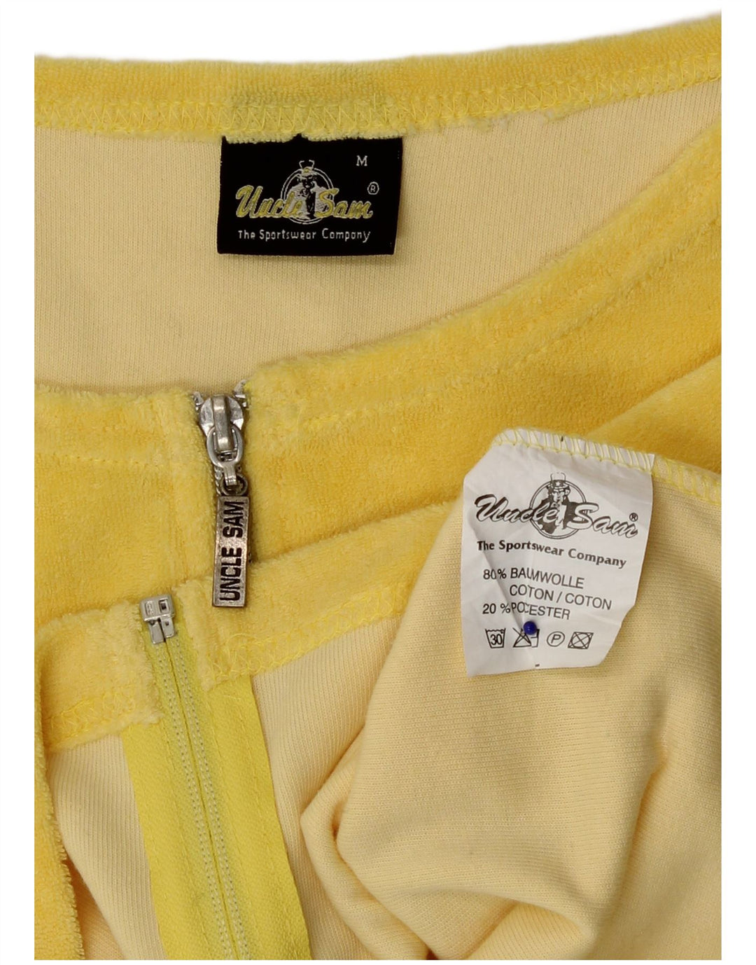 Uncle Sam Womens 3/4 Sleeve Crop Top UK 12 Medium Yellow Cotton