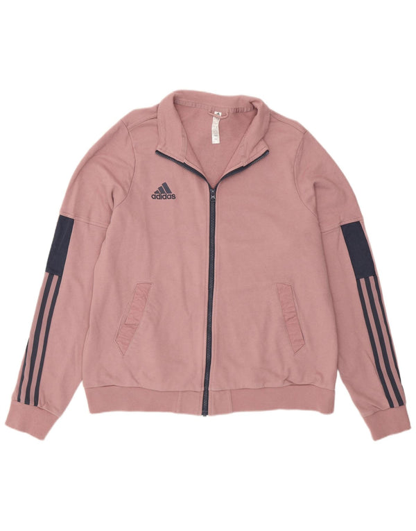 Adidas Womens Tracksuit Top Jacket UK 24/26 2XL Pink Colourblock Cotton