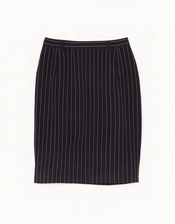 Mondi Womens Midi Skirt EU 40 Medium W28 Navy Blue Striped Polyester