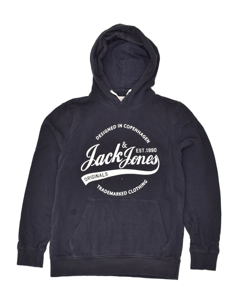 JACK & JONES Mens Graphic Hoodie Jumper Large Navy Blue Cotton | Vintage Jack & Jones | Thrift | Second-Hand Jack & Jones | Used Clothing | Messina Hembry 