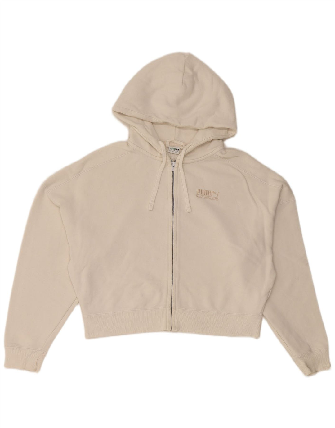 PUMA Womens Crop Oversized Zip Hoodie Sweater UK 10 Small White Cotton