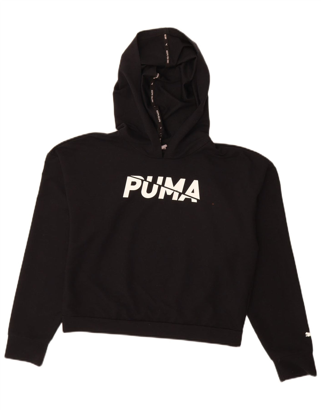 Puma Womens Graphic Oversized Hoodie Jumper UK 10 Small Black Polyester