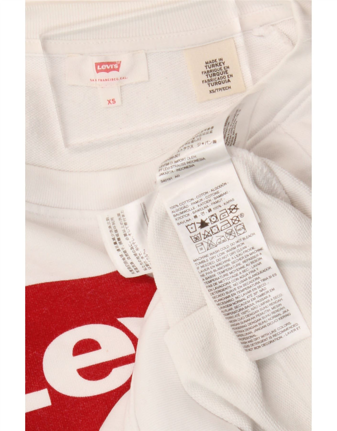 LEVI'S Womens Oversized Graphic Sweatshirt Jumper UK 6 XS White Cotton