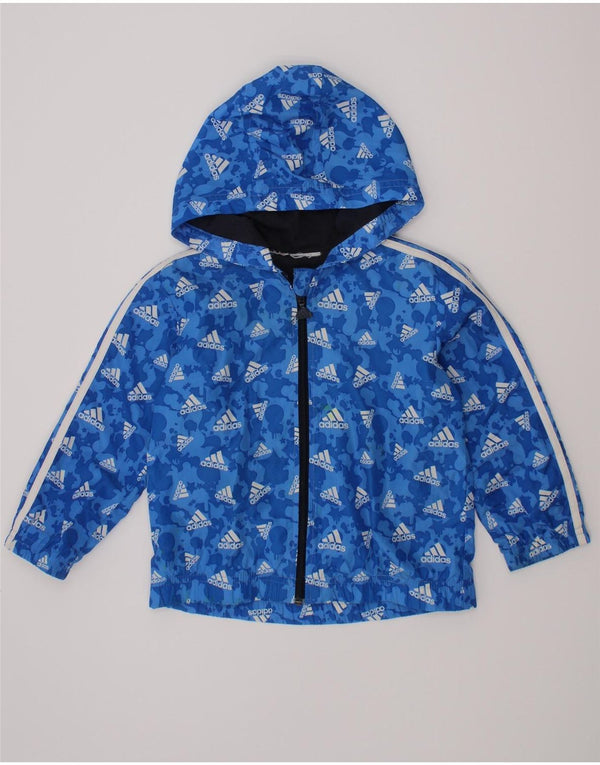 Adidas Boys Graphic Hooded Windbreaker Jacket 2-3 Years Blue Polyester