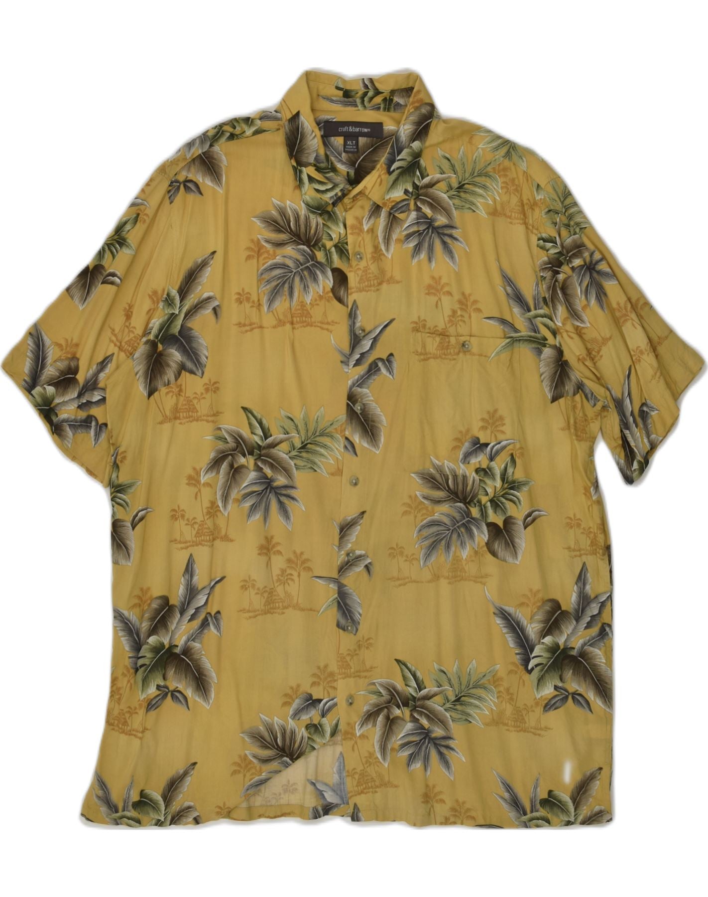 CROFT BARROW Mens Tall Shirt XL Yellow Floral Rayon