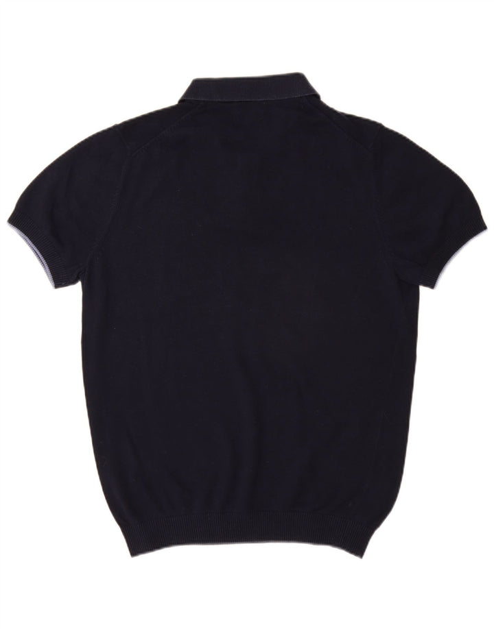 Massimo Dutti Mens Short Sleeve Polo Neck Jumper Sweater Large Navy Blue