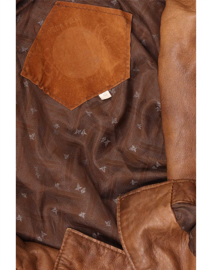Vintage Womens Oversized Leather Jacket UK 10 Small Brown