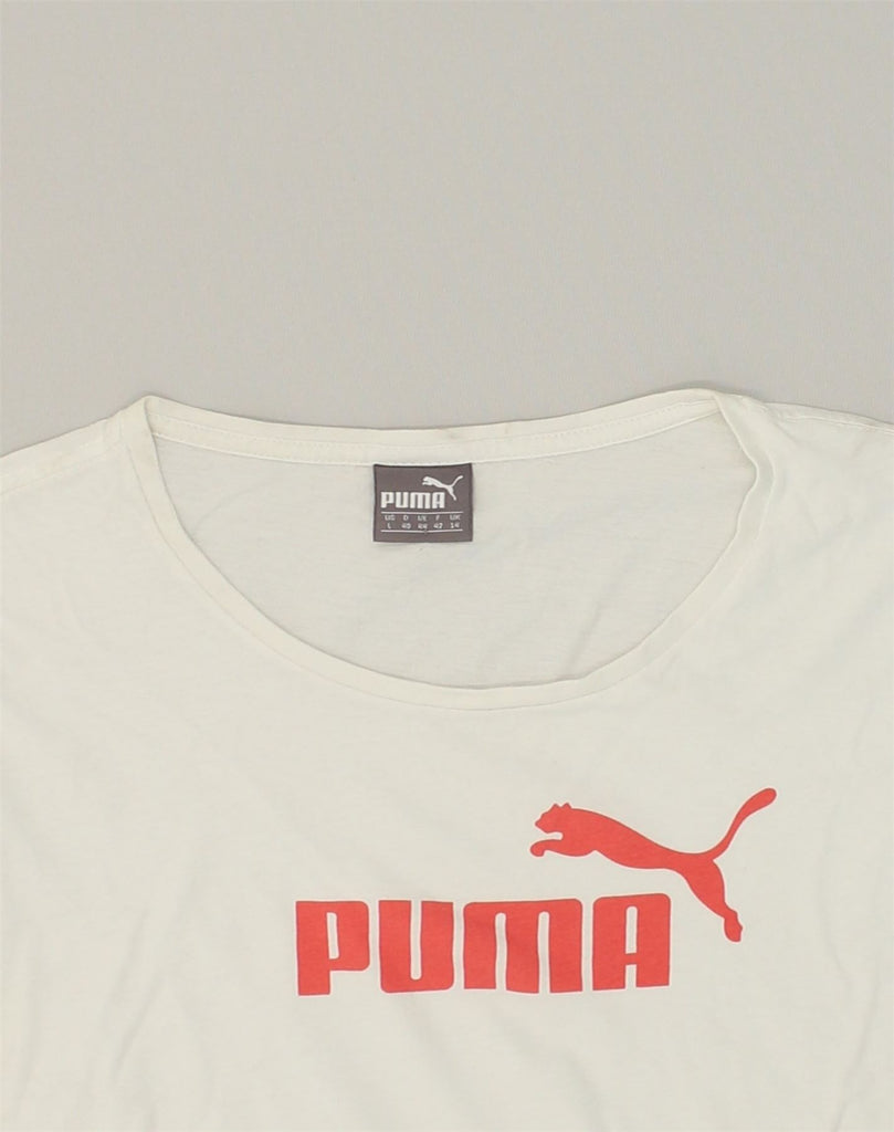 PUMA Womens Graphic T-Shirt Top UK 14 Large  White Cotton | Vintage Puma | Thrift | Second-Hand Puma | Used Clothing | Messina Hembry 