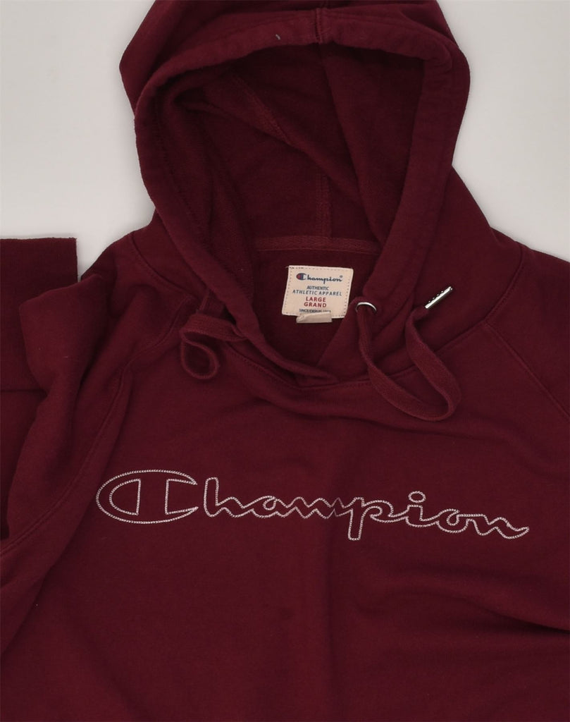 CHAMPION Womens Graphic Hoodie Jumper UK 16 Large Maroon Cotton | Vintage Champion | Thrift | Second-Hand Champion | Used Clothing | Messina Hembry 