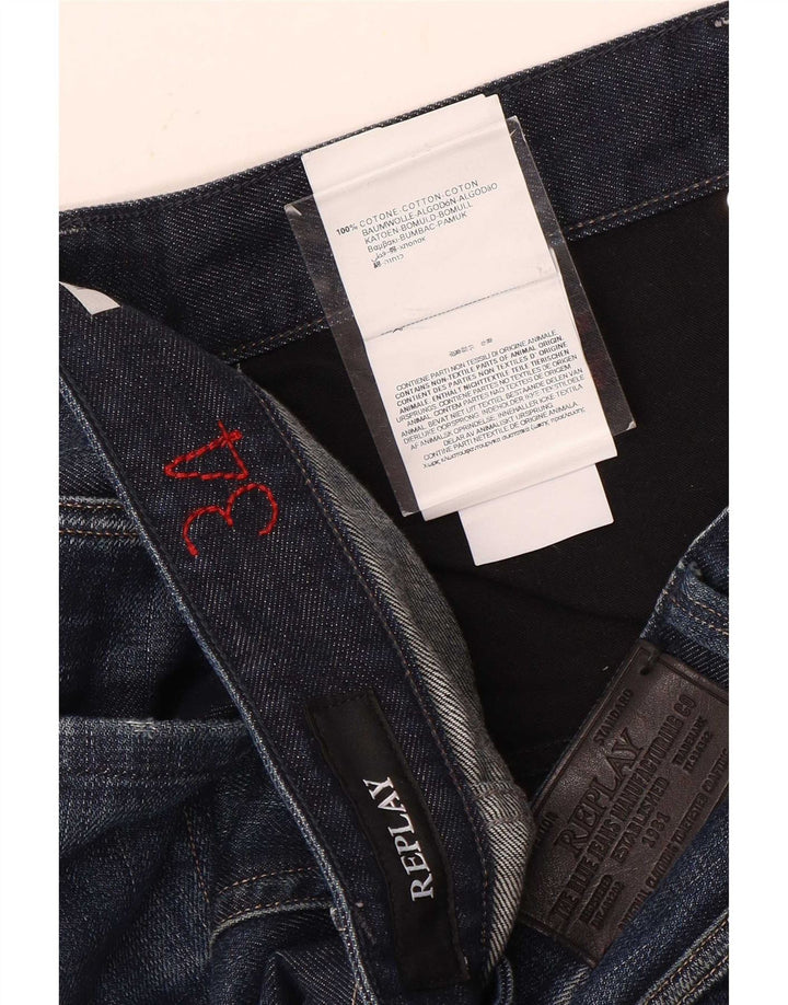 Replay Mens Distressed Straight Jeans W34 L31 Blue Cotton