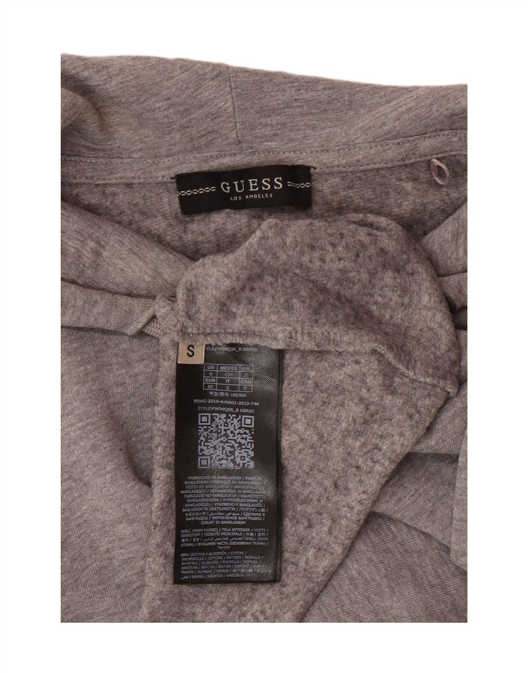 GUESS Womens Oversized Crop Hoodie Jumper UK 6 XS Grey Cotton