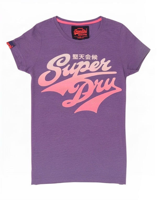 Superdry Womens Graphic T-Shirt Top UK 6 XS Purple Polyester