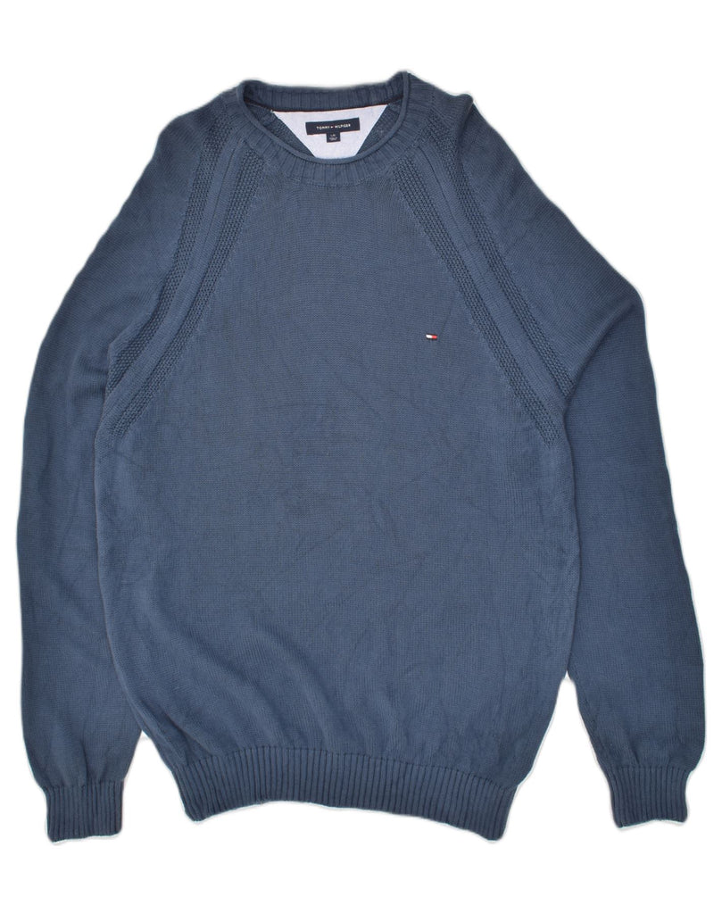 TOMMY HILFIGER Mens Crew Neck Jumper Sweater Large Blue Cotton | Vintage Tommy Hilfiger | Thrift | Second-Hand Tommy Hilfiger | Used Clothing | Messina Hembry 