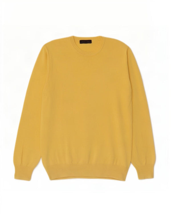 Zara Mens Crew Neck Jumper Sweater Large Yellow Cotton