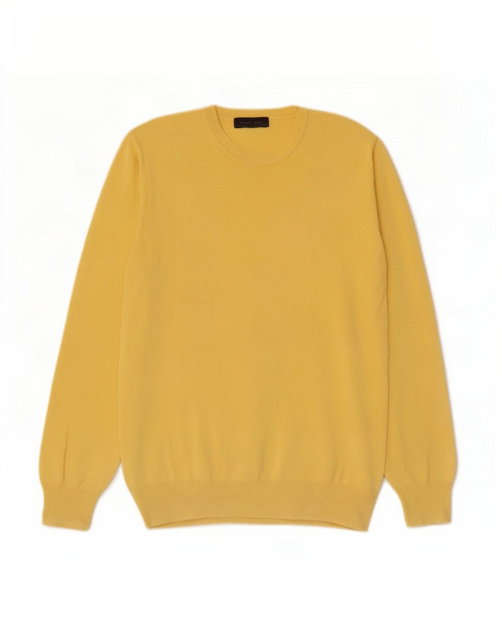 Zara Mens Crew Neck Jumper Sweater Large Yellow Cotton