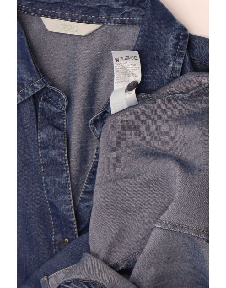 Marks & Spencer Womens 3/4 Sleeve Denim Shirt UK 12 Medium Blue Lyocell