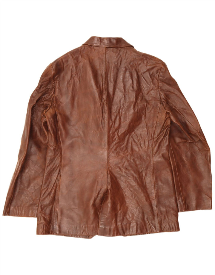 Vintage Mens 2 Button Leather Blazer Jacket IT 44 XS Brown Leather