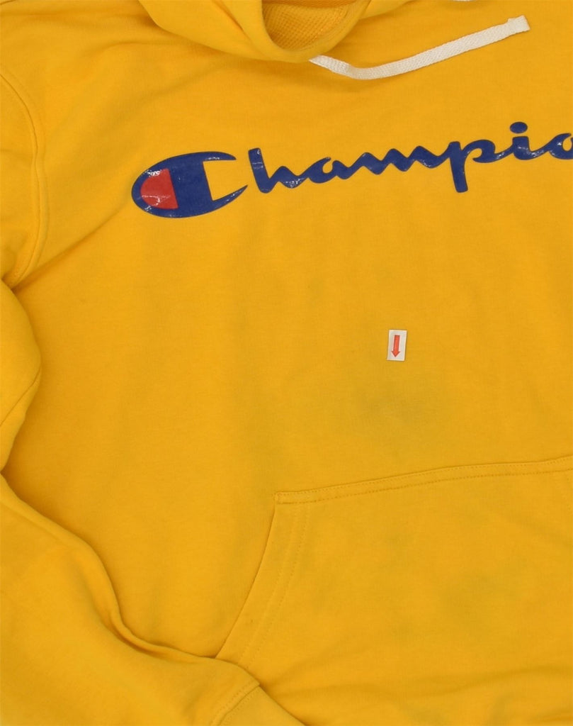 CHAMPION Mens Graphic Hoodie Jumper Small Yellow Cotton | Vintage Champion | Thrift | Second-Hand Champion | Used Clothing | Messina Hembry 