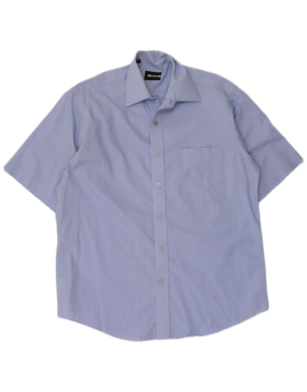 Pierre Cardin Mens Short Sleeve Shirt Size 39 15 1/2 Medium Blue Cotton